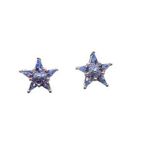 Tiffany & Co. Blue Sapphire Star Stud Earrings Platinum Setting Kite Cut Jewelry